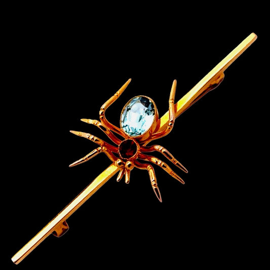 Estate English Aquamarine Ruby Spider Brooch 15338