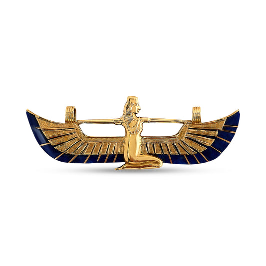 Estate Lapis Egyptian Woman with Wings Pendant 18K Yellow Gold 15352