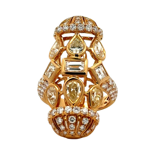 Fashionista "Barrel" 4.80 cttw Fancy Light Yellow and White Diamond 18KW Yellow Gold Ring 15341