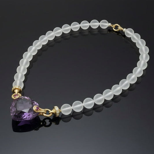 Italian Diamond, Ruby, Amethyst, Rock Crystal 18K Yellow Gold Necklace