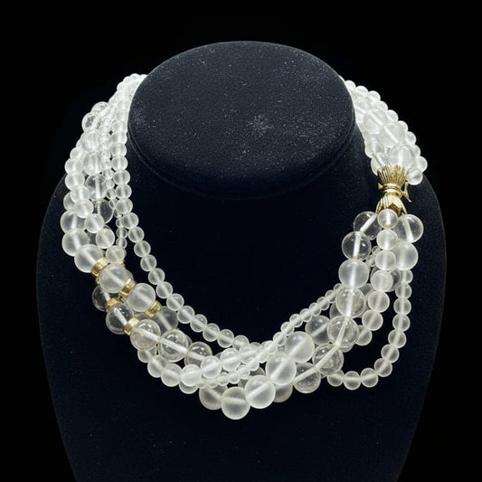 Rock Crystal Multi Strand and 14K Yellow Gold Necklace