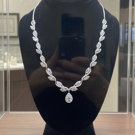 Modern Diamond and Platinum/18Kt White Gold Necklace