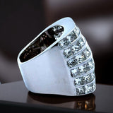 Princess Cut 6 Row Diamond and 18K White Gold Ring