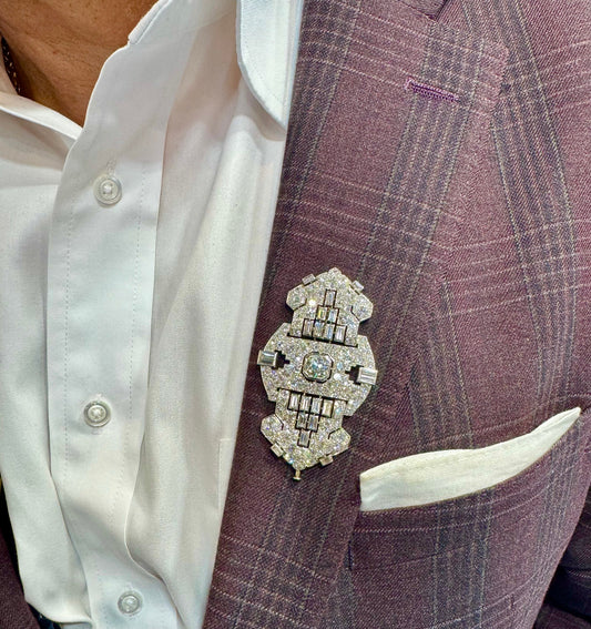 Art Deco 17.50 ctw Diamond (Center Diamond 2.50 ct), Platinum and 18K White Gold Brooch