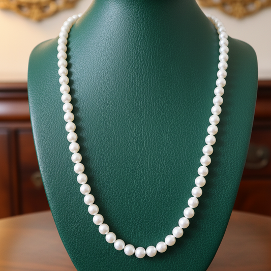Modern 6.50 x 7.00 mm Japanese Akoya Cultured Pearls 24" 14kt Yellow Gold Necklace