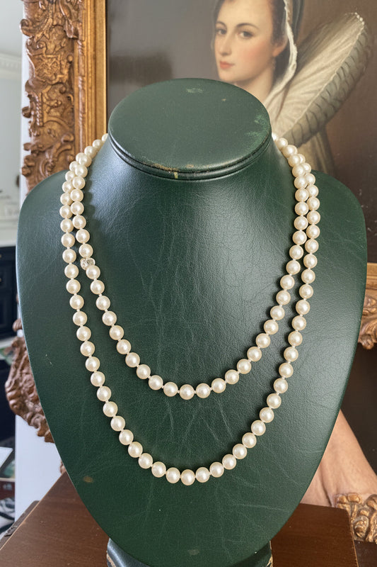 Modern 1990's Japanese Akoya Cultured Pearls 36" 14kt Yellow Gold Necklace