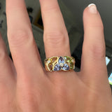 Modern Designer JCR Citrine, Peridot, Tanzanite and Diamond 14Kt Yellow Gold Ring.
