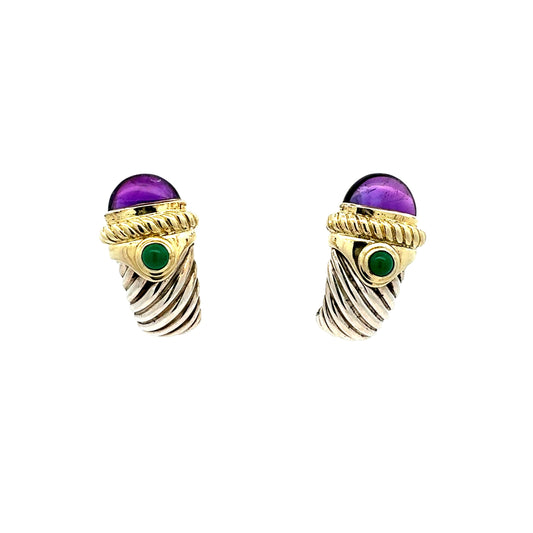 Estate David Yurman Amethyst & Chrysoberyl 14KY & Silver Earrings 14923