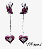 New Chopard D'Oreillles Happy Butterfly Collection Diamond & Ruby Dangle 18K White Gold Earrings MSRP $26060 14501