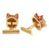 Estate - David Webb Fox Head Animal Enamel 18K YG Cuff Links and Tie Tac Set Enamel 15404