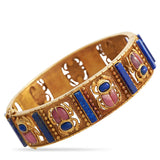 Estate Lapis Lazuli & Rhodochrosite 18K Yellow Gold Bangle 14262