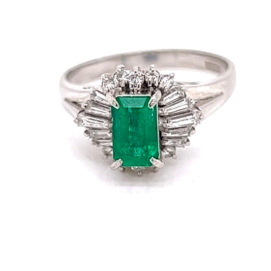 Estate .69 ct Emerald and Diamond Platinum Ring 11974