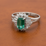 Emerald and Diamond Platinum Halo Ring