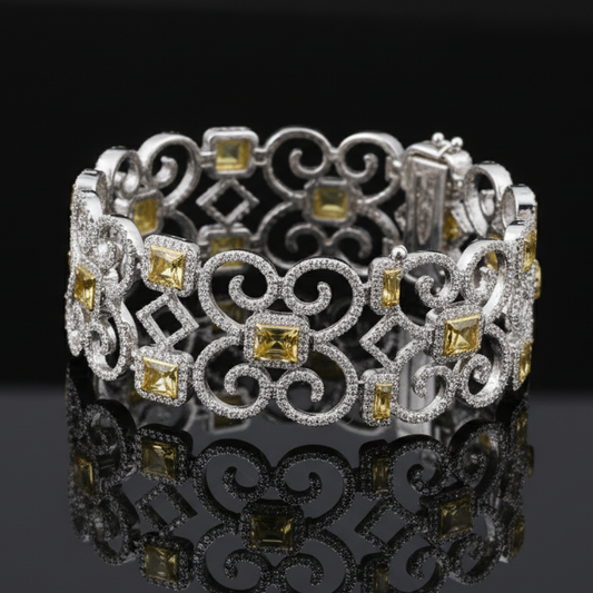 Designer AV 8.80cttw Natural Fancy Yellow and White Diamond 14K Yellow and White Gold Bracelet