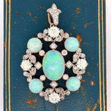 Estate Tiffany & Company 4.75 cttw Diamond 9.50 cttw Opal Platinum & 18K Yellow Gold Pendant Orginial Box Circa 1990 14284