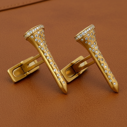 The Champion .58 cttw Diamond Yellow Gold Golf Tee Cuff Links 15447