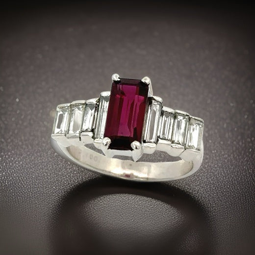 Estate 1.97 ct Step Cut Fine Ruby Diamond Platinum Ring 14600