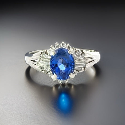 Estate 1.91 ct Fine Oval Sapphire Diamond Platinum Ring 14207