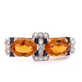 Estate Art Deco Citrine Sapphire and Diamond Pendant Brooch