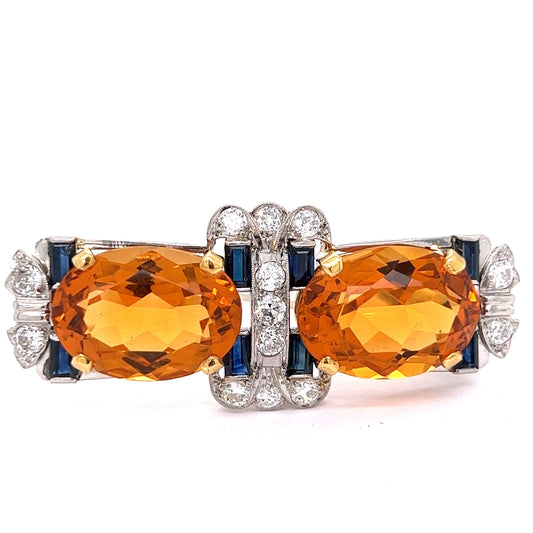 Estate Art Deco Citrine Sapphire and Diamond Pendant Brooch