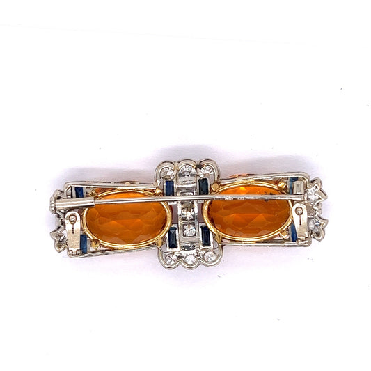 Estate Art Deco Citrine Sapphire and Diamond Pendant Brooch