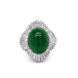 Jade and Diamond Platinum Halo Ring