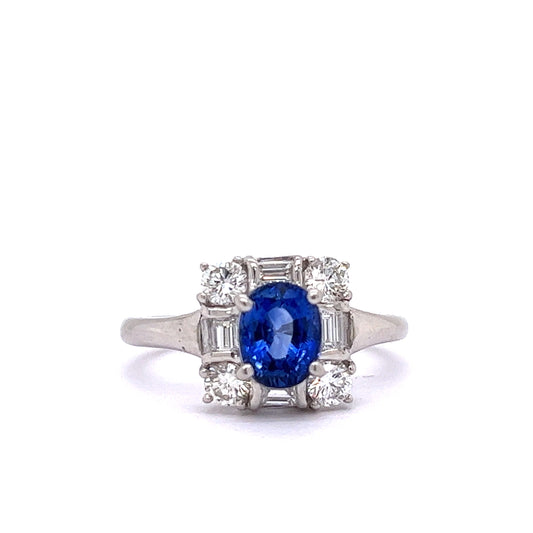 Estate 1.49 ct Sapphire and Diamond Platinum Ring 12006