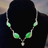 Estate Jadeite Diamond 14K White Gold Necklace 15479