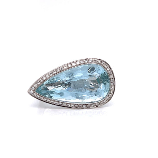 Aquamarine, Diamond and 18K White Gold Ring