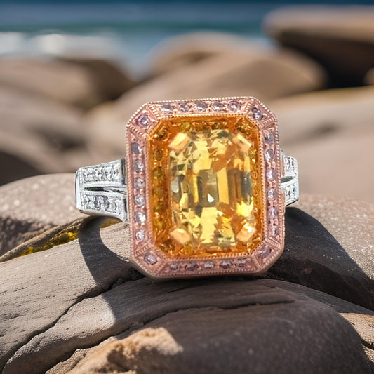 Estate 4.56 ct Fine Yellow Sapphire, Pink & White Diamond Ring 15493