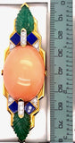 David Webb Diamond, Emerald, Coral and Lapiz Lazuli Pin 00080