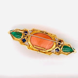 David Webb Diamond, Emerald, Coral and Lapiz Lazuli Pin 00080