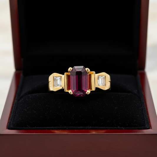 Estate 2.90 ct Garnet Diamond 14K YG Ring 15502