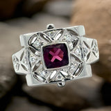 Estate Rhodolite Garnet Diamond 18K WG Ring 15485