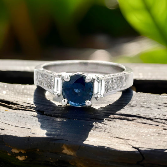 Estate Sapphire and Diamond 18K WG Ring 15515