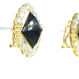 Diamond and Onyx Faceted 18K yellow Gold Earrings