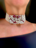 Estate Of Hollywood Actress Connie Stevens Diamond Ruby and Pearl Multi Row 18K White Gold Necklace