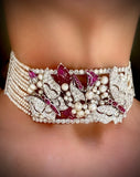 Estate Of Hollywood Actress Connie Stevens Diamond Ruby and Pearl Multi Row 18K White Gold Necklace