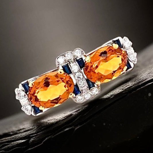 Estate Art Deco Citrine Sapphire and Diamond Pendant Brooch