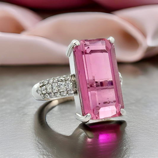 Estate 11.18 ct Pink Tourmaline Diamond Platinum Ring 15535
