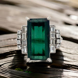 Estate 5.80 ct Green Tourmaline Diamond Platinum Ring 15538