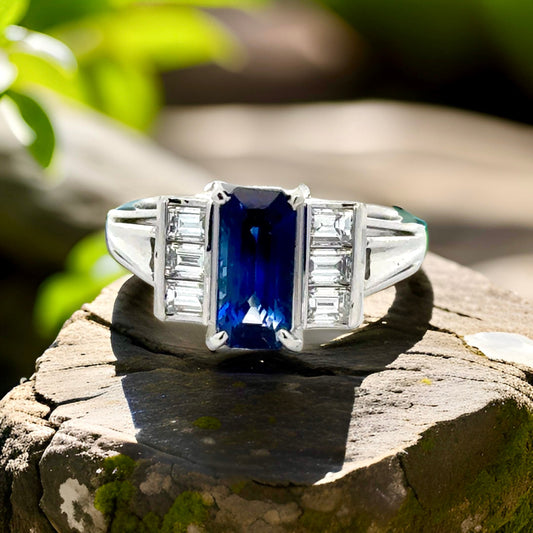 Estate 1.83 ct Sapphire Diamond Platinum Ring 15534
