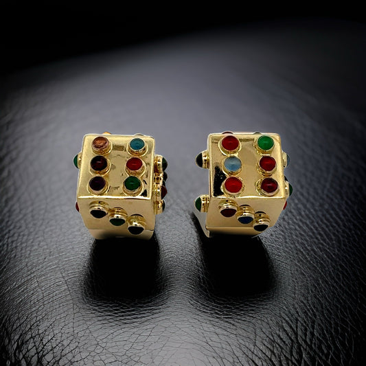 Estate Custom made for A Lucky Italian 10.50 cttw Semi Precious Gemstone 18K Yellow Gold Large Dice 14653