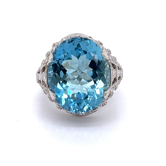 Estate 16.83 ct Aquamarine and Diamond Platinum Ring 12262