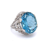 Oval Aquamarine and Diamond Platinum Ring