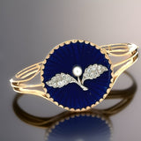 Estate Victorian Diamond , Natural Pearl , Blue Enamel Victorian 14K Gold Bangle 14730