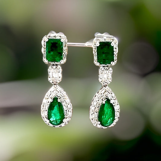 Estate 6.59 cttw Emerald Diamond Dangle Earrings 14652