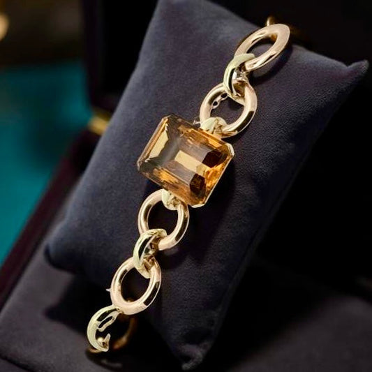 Retro 150 ct Citrine and 14K Rose and Yellow Gold Bracelet