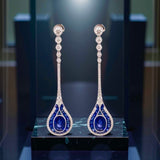 Aristocrat Art Deco Style 5.95 ctw Sapphire and Diamond18K White Gold Dangle Earrings