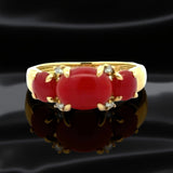 Italian Natural Coral and Diamond 18kt Yellow Gold Ring